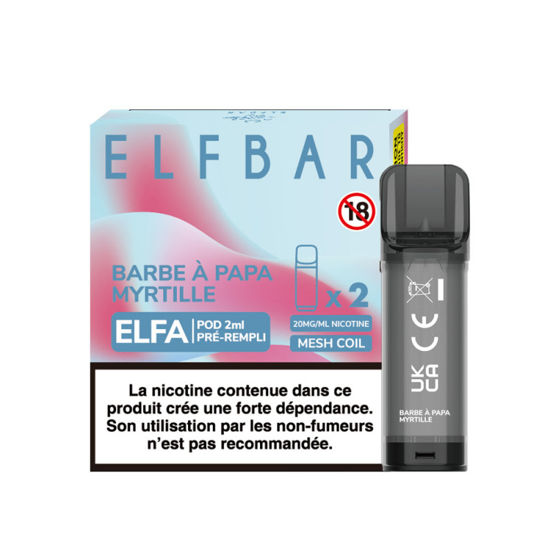 Pod Barbe à papa Myrtille 2ml Elfa - ElfBar (pack de 2)