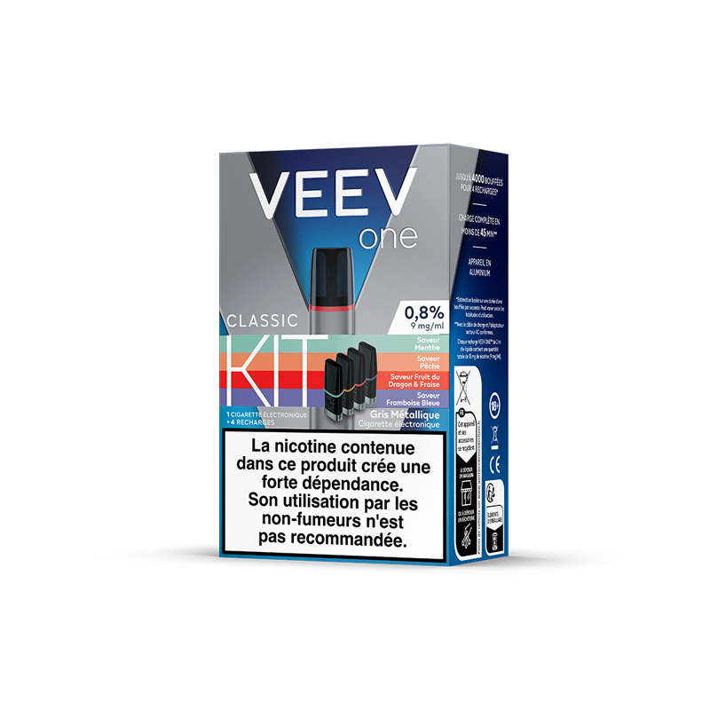 Kit Veev One Saveurs Fruitées 0.8% (9mg/ml) - Veev (+ 4 recharges)