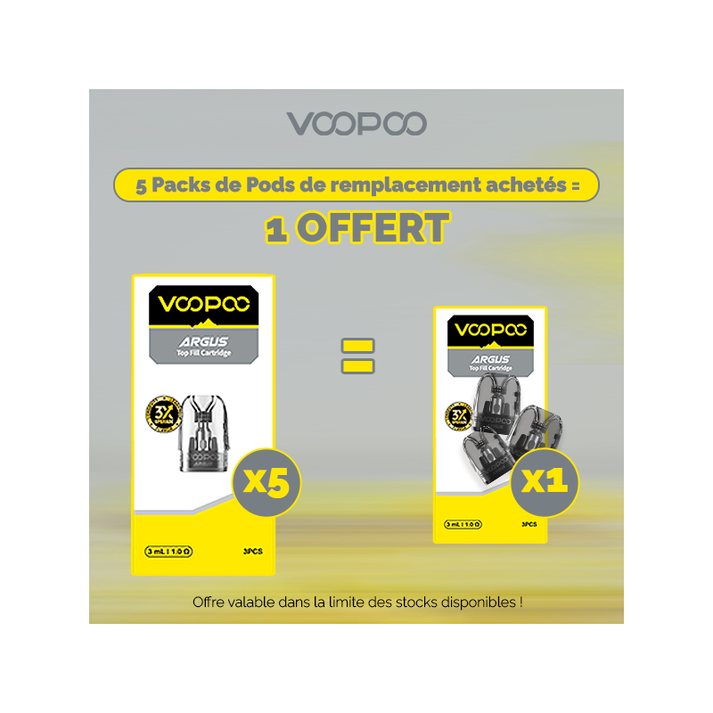 Pack Offre - Pod de remplacement Argus Pod Top Fill 3ml (0.4/0.7/1.0) - Voopoo (pack de 3) 5+1