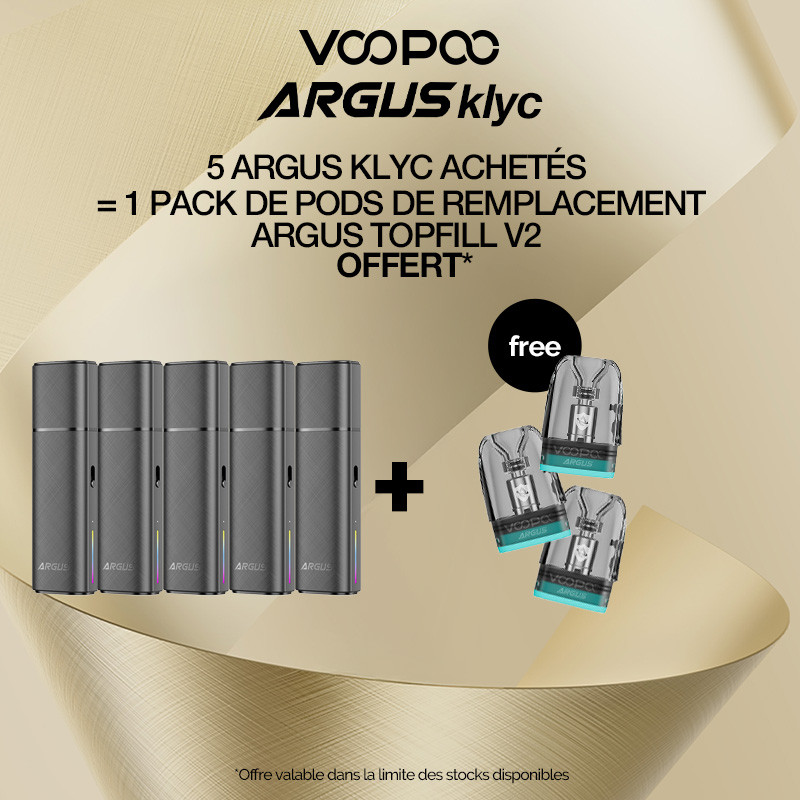 Pack Offre - Kit Pod Argus Klyc 1350mAh - Voopoo 5+1 pack de pods