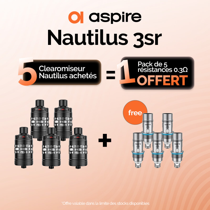 Pack Offre - Clearomiseur Nautilus 3SR 4ml - Aspire 5+1 pack de résistances