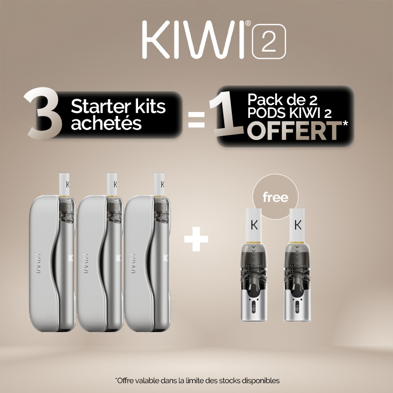 Pack Offre - Starter Kit Kiwi 2 400mAh - Kiwi Vapor 3+1 pack de pods
