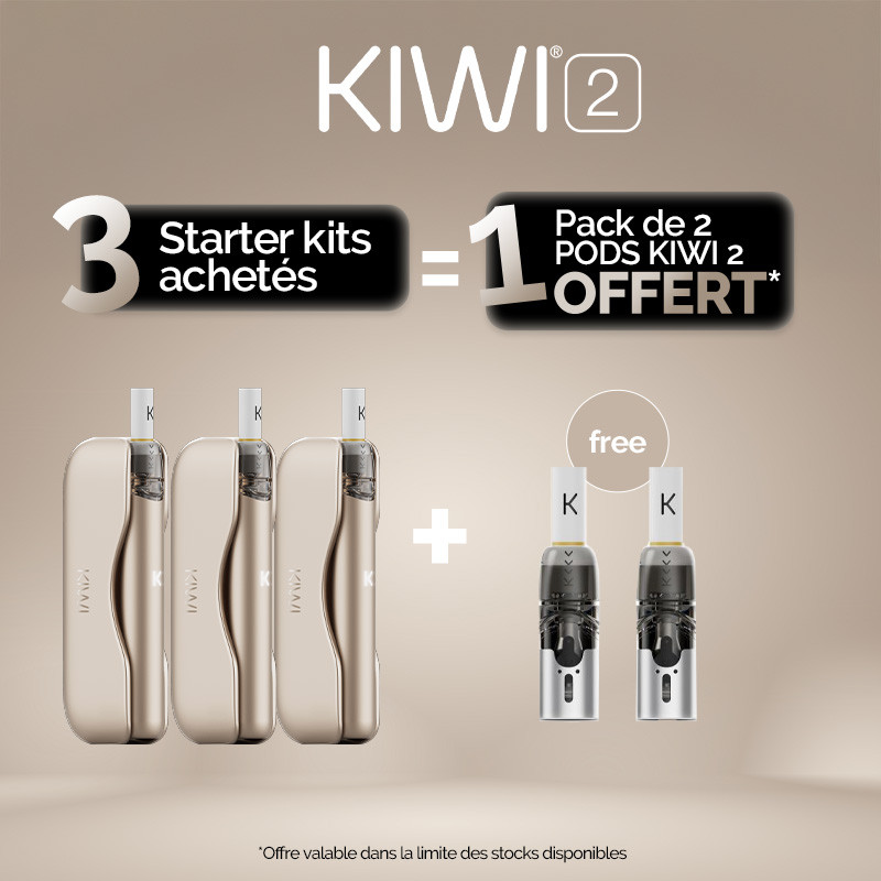 Pack Offre - Starter Kit Kiwi 2 400mAh - Kiwi Vapor 3+1 pack de pods