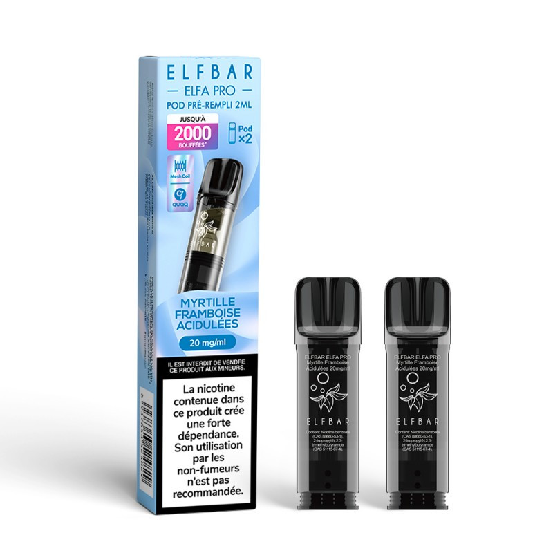 Pod pré-rempli Myrtille Framboise Acidulées 2ml Elfa Pro - ElfBar (pack de 2)