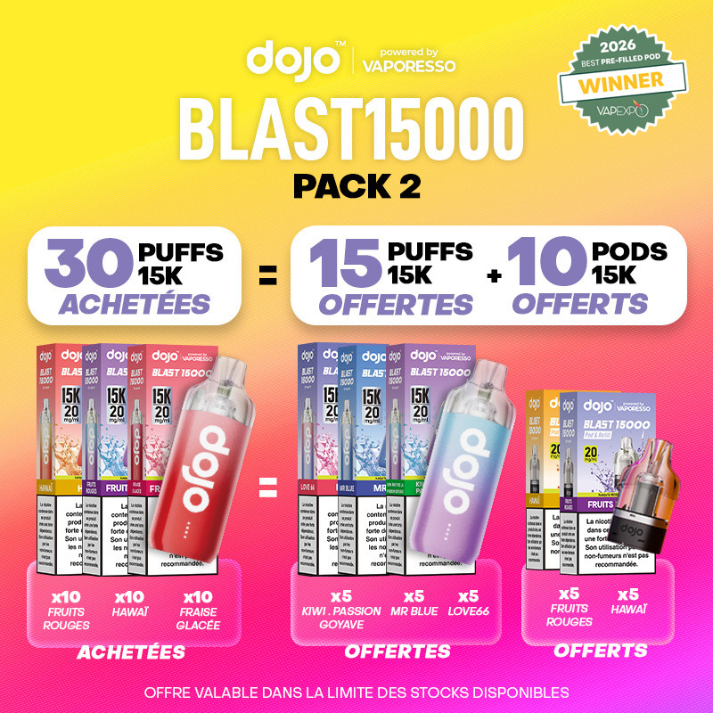 Pack Offre - Puff Dojo Blast 15K - Dojo by Vaporesso 30+15+10 cartouches