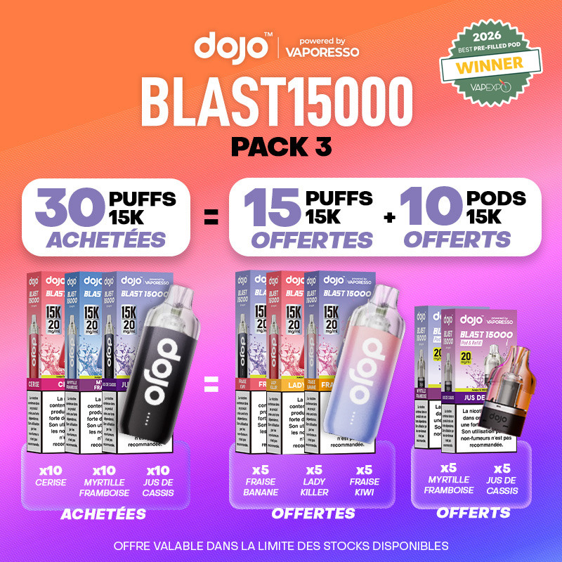 Pack Offre - Puff Dojo Blast 15K - Dojo by Vaporesso 30+15+10 cartouches