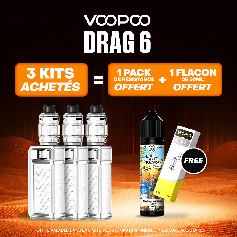 Pack Offre - Kit Drag 6 220w avec Uforce-X II - Voopoo 3+1 pack PnP-X V2 + 1x50ml