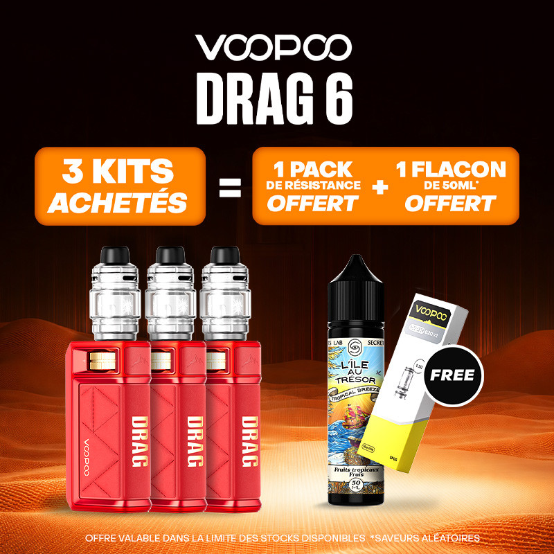 Pack Offre - Kit Drag 6 220w avec Uforce-X II - Voopoo 3+1 pack PnP-X V2 + 1x50ml