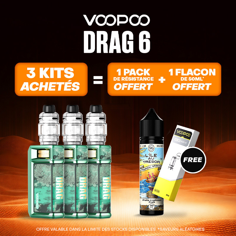 Pack Offre - Kit Drag 6 220w avec Uforce-X II - Voopoo 3+1 pack PnP-X V2 + 1x50ml