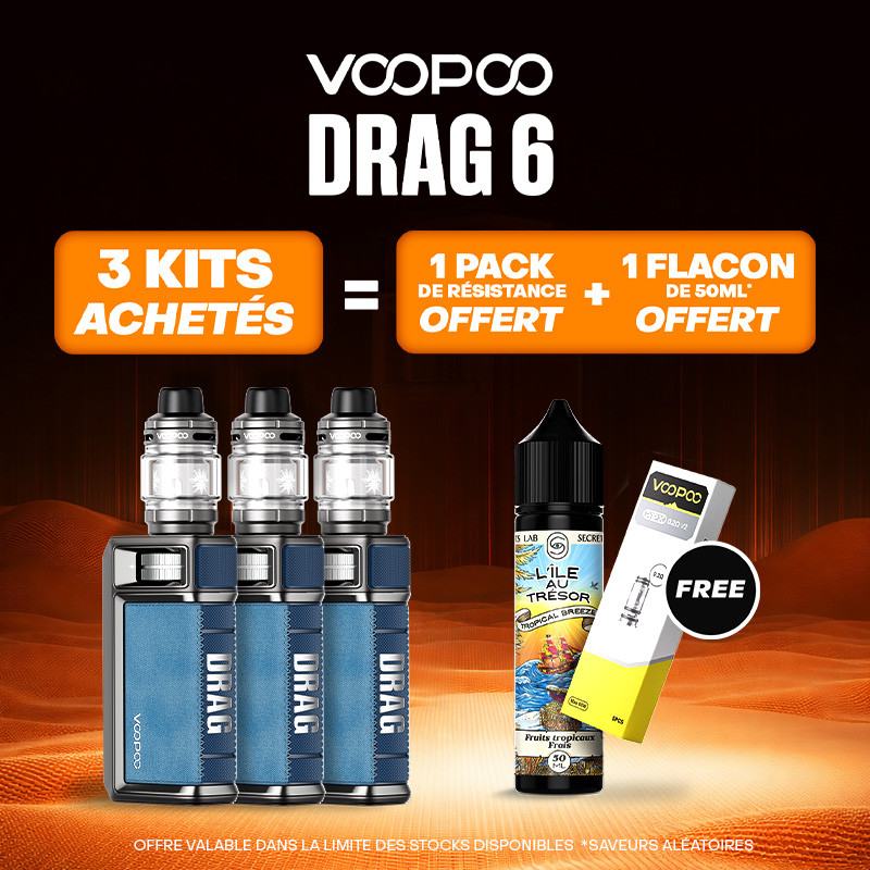 Pack Offre - Kit Drag 6 220w avec Uforce-X II - Voopoo 3+1 pack PnP-X V2 + 1x50ml