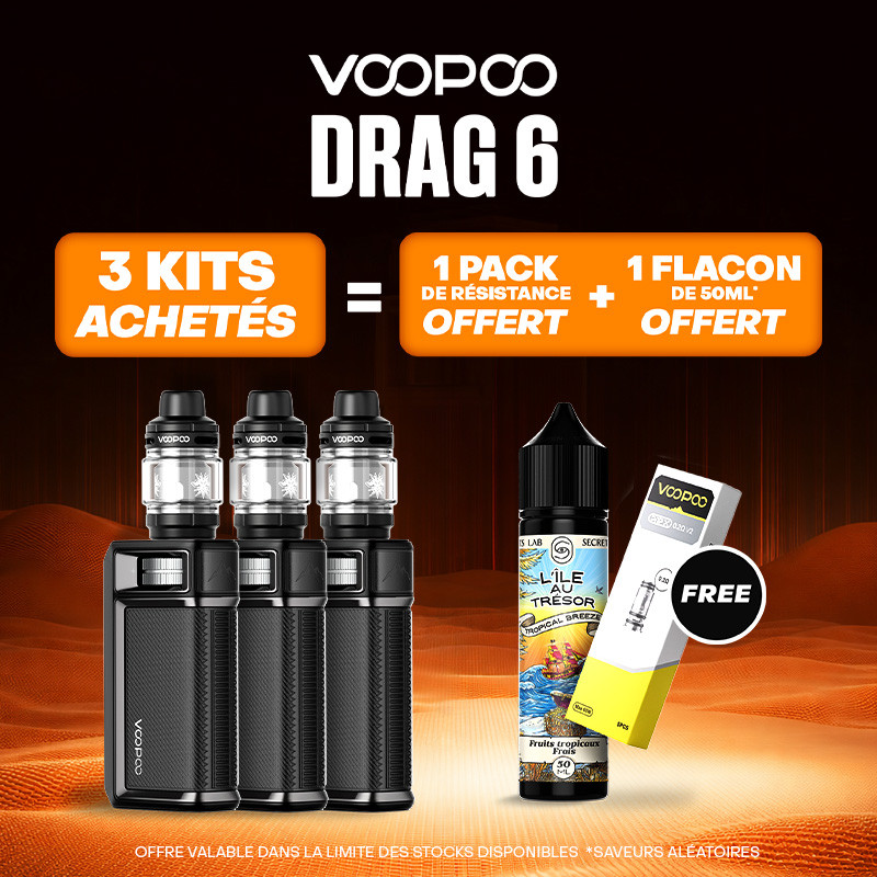 Pack Offre - Kit Drag 6 220w avec Uforce-X II - Voopoo 3+1 pack PnP-X V2 + 1x50ml