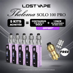 Pack Offre - Kit Thelema Solo 100 Pro avec Centaurus Sub Ohm V2 - Lost Vape 5+1 clearo + 1 pack de résistances