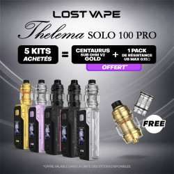 Pack Offre - Kit Thelema Solo 100 Pro avec Centaurus Sub Ohm V2 - Lost Vape 5+1 clearo + 1 pack de résistances