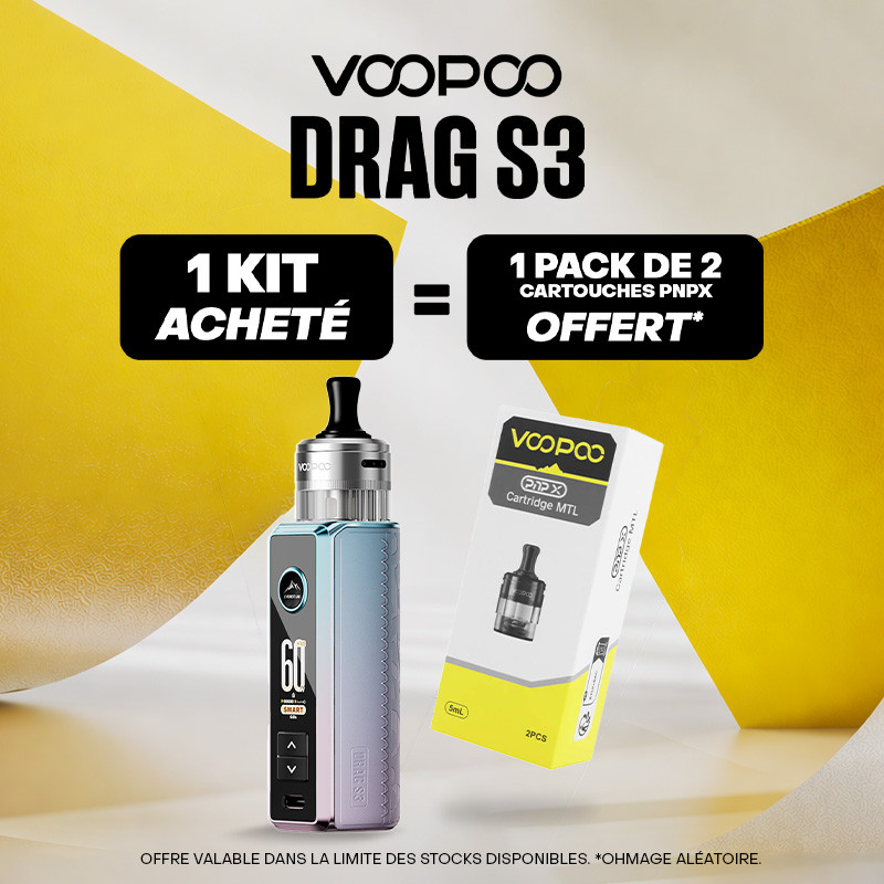 Pack Offre - Kit Pod Drag S3 avec PnP-X MTL - Voopoo 1+1 pack de cartouches PnP-X