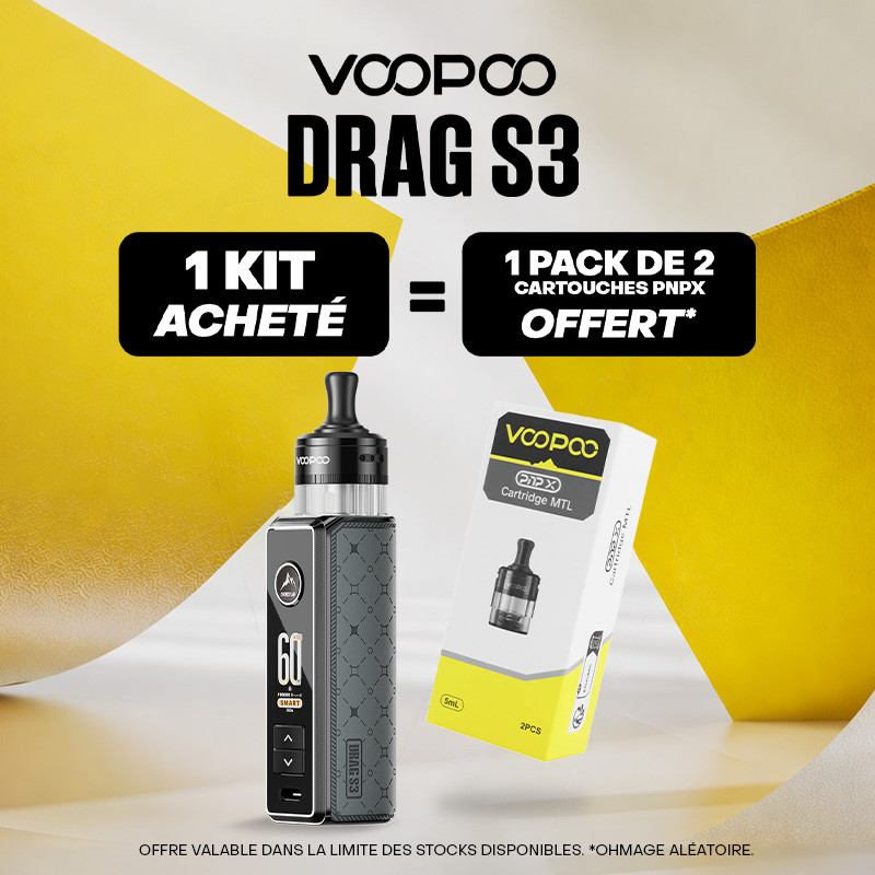 Pack Offre - Kit Pod Drag S3 avec PnP-X MTL - Voopoo 1+1 pack de cartouches PnP-X
