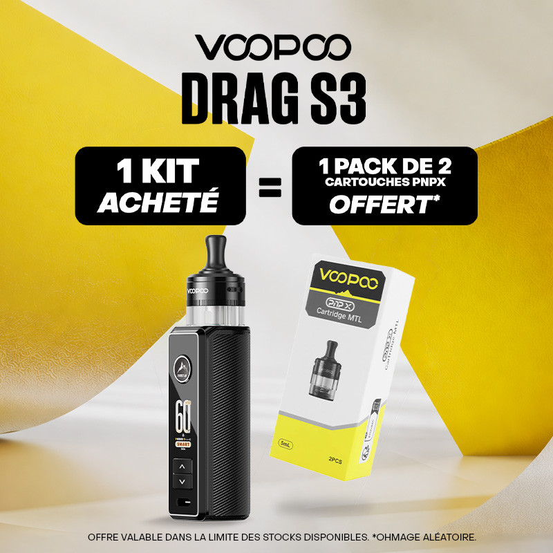 Pack Offre - Kit Pod Drag S3 avec PnP-X MTL - Voopoo 1+1 pack de cartouches PnP-X