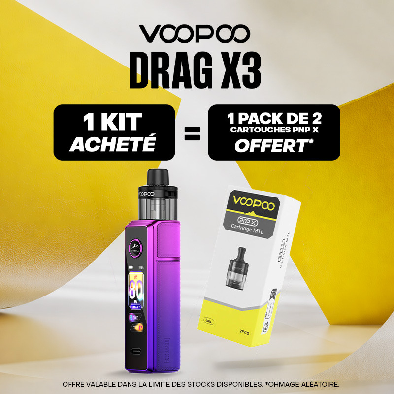 Pack Offre - Kit Pod Drag X3 avec PnP-X DTL - Voopoo 1+1 pack de cartouches PnP-X