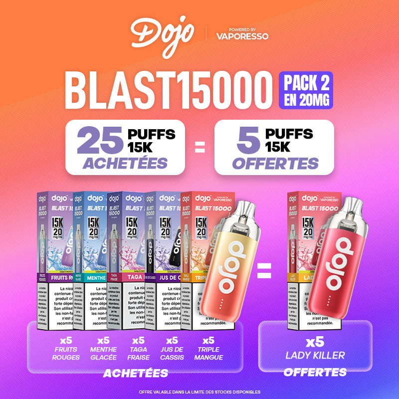 Pack Offre - Puff Dojo Blast 15K 20mg - Dojo by Vaporesso 25+5