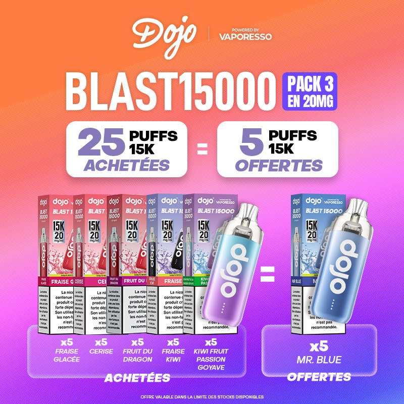 Pack Offre - Puff Dojo Blast 15K 20mg - Dojo by Vaporesso 25+5